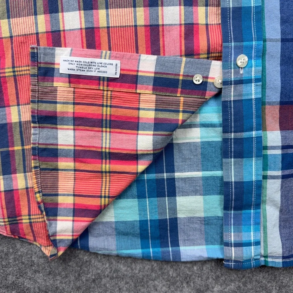 Brooks Brothers Shirt Mens XXL Blue Red Plaid Patchwork Short Sleeve Button Down - Picture 6 of 11